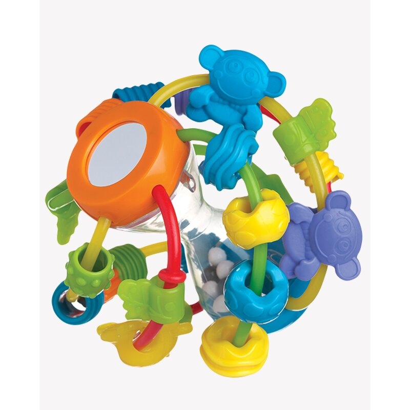 Minge cu activitati pentru bebelusi, Cu margele de dentitie, Cu oglinda, Play And Learn Ball, 14 Cm, Playgro Minge cu activitati pentru bebelusi, Cu margele de dentitie, Cu oglinda, Play And Learn Ball, 14 Cm, Playgro