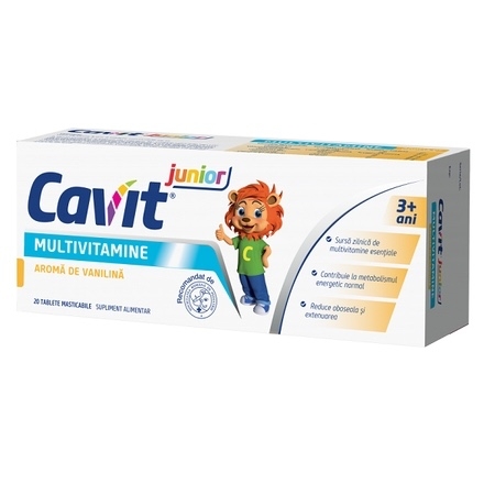 Multivitamine cu aroma de vanilie Cavit junior, 20 tablete masticabile, Biofarm Multivitamine cu aroma de vanilie Cavit junior, 20 tablete masticabile, Biofarm