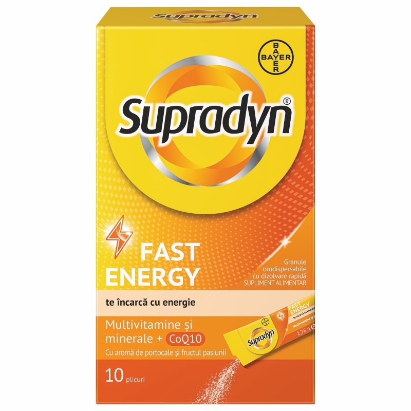 Multivitamine si minerale Supradyn Fast Energy, 10 plicuri, Bayer Multivitamine si minerale Supradyn Fast Energy, 10 plicuri, Bayer