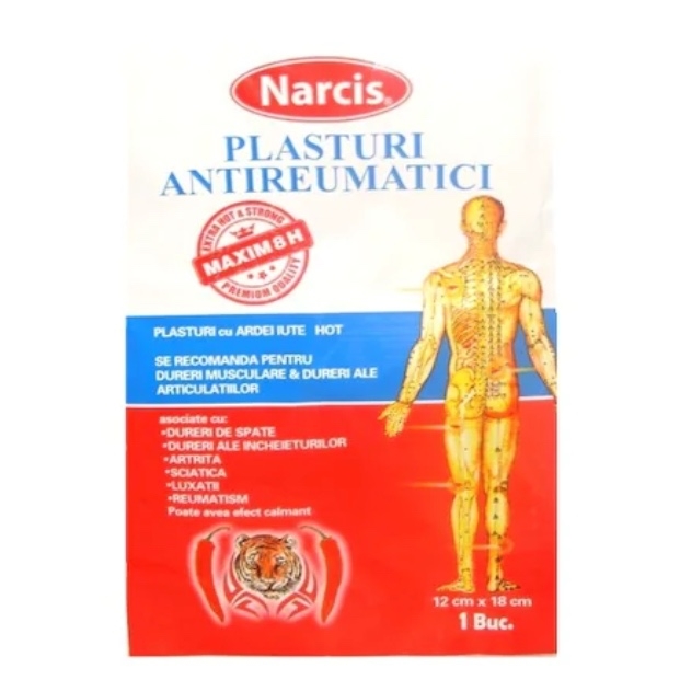 Plasture antireumatic cu ardei iute, 12x18cm, Narcis Plasture antireumatic cu ardei iute, 12x18cm, Narcis