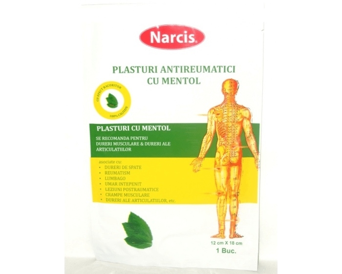 Plasture antireumatic cu mentol, 12x18cm, Narcis Plasture antireumatic cu mentol, 12x18cm, Narcis