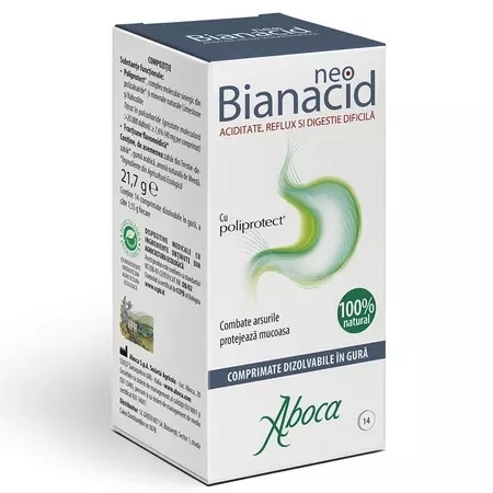 NeoBianacid cu poliprotect pentru aciditate si reflux, 14 comprimate, Aboca