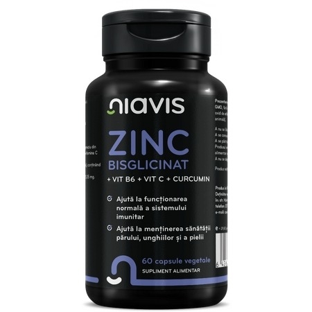 Zinc bisglicinat + vitamina B6 + vitamina C + curcumin, 60 capsule, Niavis Zinc bisglicinat + vitamina B6 + vitamina C + curcumin, 60 capsule, Niavis