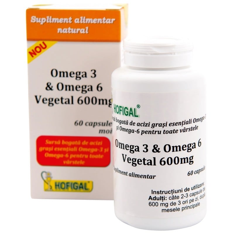Omega 3 & Omega 6 vegetal 600mg, 60 capsule moi, Hofigal Omega 3 & Omega 6 vegetal 600mg, 60 capsule moi, Hofigal