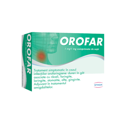 Orofar, 1 mg/1 mg, 24 comprimate de supt, Stada Orofar, 1 mg/1 mg, 24 comprimate de supt, Stada