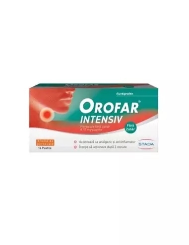 Orofar Intensiv fara zahar cu arama de portocale 8.75 mg, 16 pastile, Stada Orofar Intensiv fara zahar cu arama de portocale 8.75 mg, 16 pastile, Stada