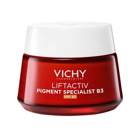 Pachet Crema SPF 50 Liftactiv Pigment Specialist B3, 50 ml + Crema de noapte Liftactiv Pigment Specialist B3, 15 ml + Fluid cu SPF 50+ Capital Soleil, 3 ml + Sampon anti-matreata Dercos, 6 ml, Vichy