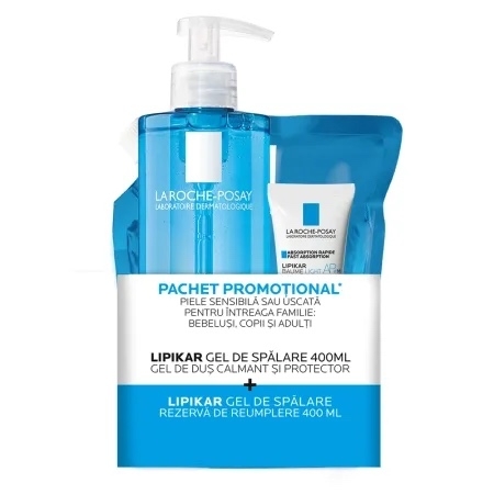 Pachet Gel de dus Lipikar, 400 ml + Rezerva, 400 ml, La Roche-Posay Pachet Gel de dus Lipikar, 400 ml + Rezerva, 400 ml, La Roche-Posay