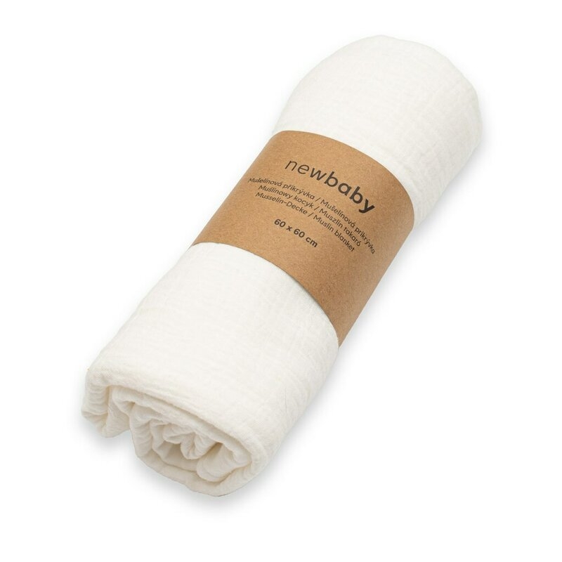 Paturica moale bebe, New Baby, Cu multiple intrebuintari, 60x60 cm, Din muselina, 100% bumbac organic, White Paturica moale bebe, New Baby, Cu multiple intrebuintari, 60x60 cm, Din muselina, 100% bumbac organic, White