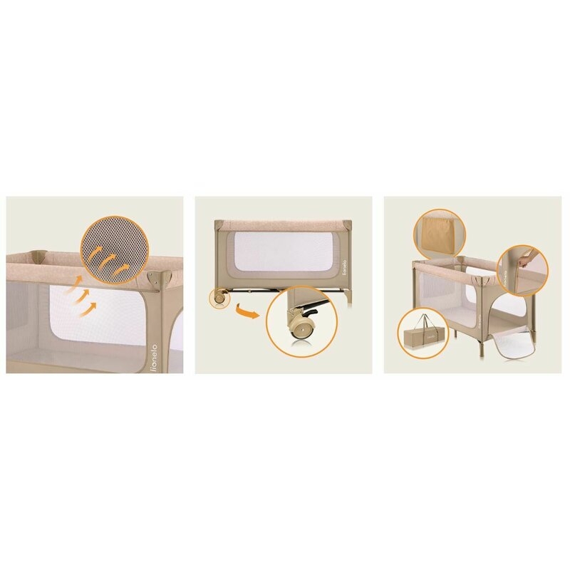 Patut pliant, Lionelo, Jasmin Easy Fold, Pana la 15 kg, Usor de pliat, Cu doua nivele, Cu saltea ergonomica T25, Cu intrare laterala cu fermoar, 2 roti cu frana, 120 x 60 cm, Conform cu EN 716, 0-36 luni, Bej Patut pliant, Lionelo, Jasmin Easy Fold, Pana la 15 kg, Usor de pliat, Cu doua nivele, Cu saltea ergonomica T25, Cu intrare laterala cu fermoar, 2 roti cu frana, 120 x 60 cm, Conform cu EN 716, 0-36 luni, Bej