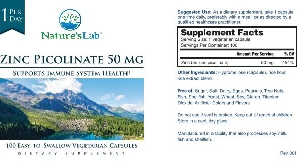Zinc picolinate 50 mg Nature's Lab, 100 capsule, GNC
