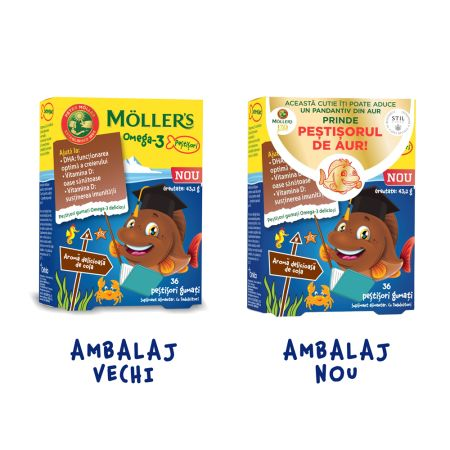 Pestisori gumati cu Omega-3 aroma de cola, 36 jeleuri, Moller's