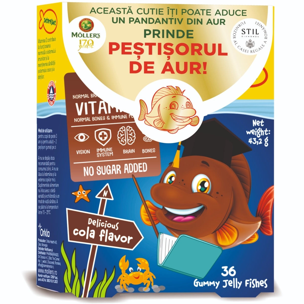 Pestisori gumati cu Omega-3 aroma de cola, 36 jeleuri, Moller's