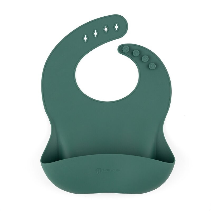 Petite&Mars - Baveta moale Take&Match, Reglabil, Cu buzunar colector, Silicon, Fara BPA, 6 luni+, Verde