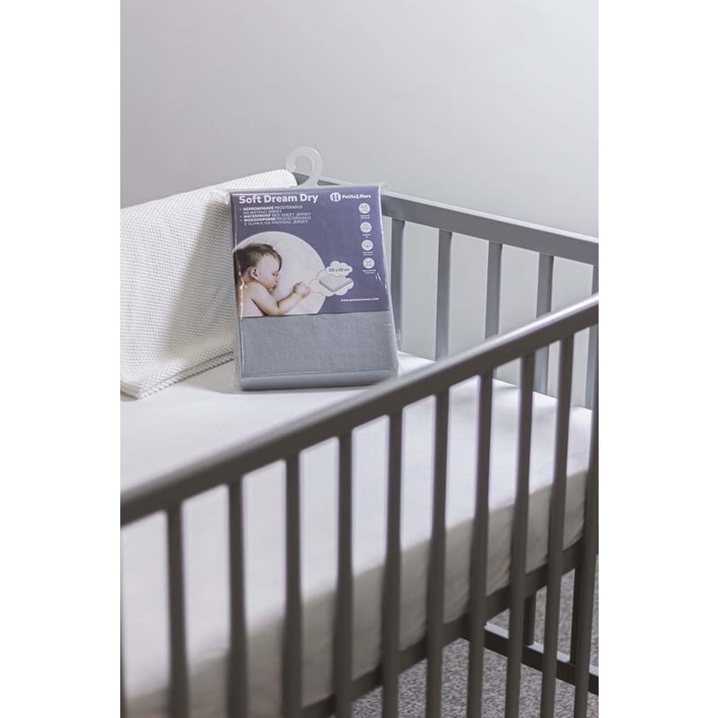 Petite&Mars - Cearceaf cu eleastic, Soft Dream, Din Jersey, Lavabil la masina pana la 40 de garde, 120x60 cm, Alb Petite&Mars - Cearceaf cu eleastic, Soft Dream, Din Jersey, Lavabil la masina pana la 40 de garde, 120x60 cm, Alb