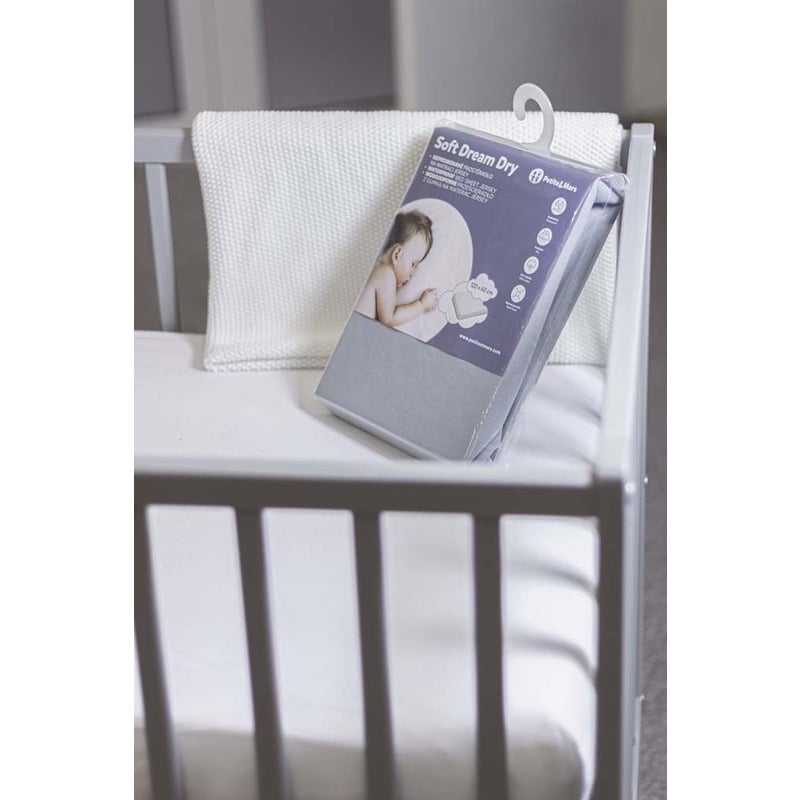 Petite&Mars - Cearceaf cu eleastic, Soft Dream, Din Jersey, Lavabil la masina pana la 40 de garde, 120x60 cm, Alb Petite&Mars - Cearceaf cu eleastic, Soft Dream, Din Jersey, Lavabil la masina pana la 40 de garde, 120x60 cm, Alb