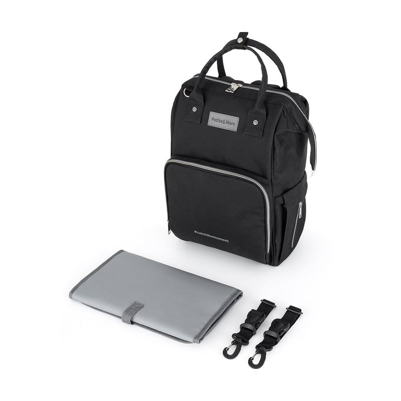 Petite&Mars - Rucsac pentru mamici, Cu 11 compartimente, Cu buzunare termice, Saltea de infasat inclusa, 30 x 42 x 15 cm, Jack, Black Petite&Mars - Rucsac pentru mamici, Cu 11 compartimente, Cu buzunare termice, Saltea de infasat inclusa, 30 x 42 x 15 cm, Jack, Black