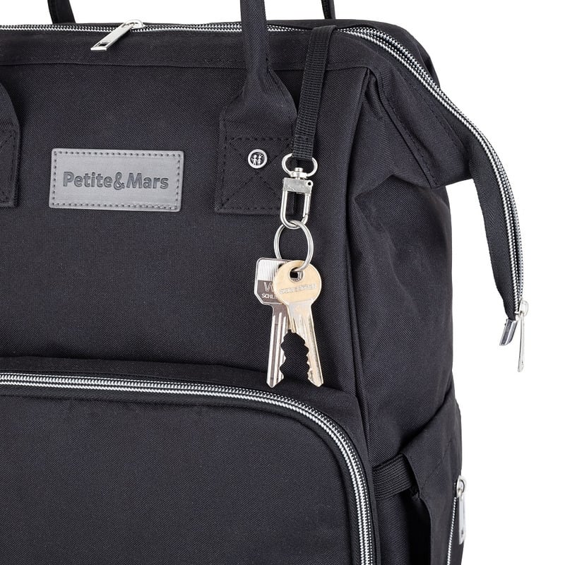 Petite&Mars - Rucsac pentru mamici, Cu 11 compartimente, Cu buzunare termice, Saltea de infasat inclusa, 30 x 42 x 15 cm, Jack, Black Petite&Mars - Rucsac pentru mamici, Cu 11 compartimente, Cu buzunare termice, Saltea de infasat inclusa, 30 x 42 x 15 cm, Jack, Black