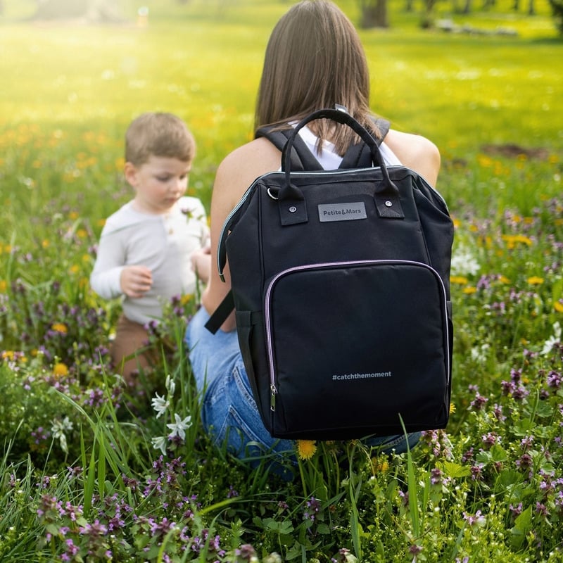 Petite&Mars - Rucsac pentru mamici, Cu 11 compartimente, Cu buzunare termice, Saltea de infasat inclusa, 30 x 42 x 15 cm, Jack, Black Petite&Mars - Rucsac pentru mamici, Cu 11 compartimente, Cu buzunare termice, Saltea de infasat inclusa, 30 x 42 x 15 cm, Jack, Black