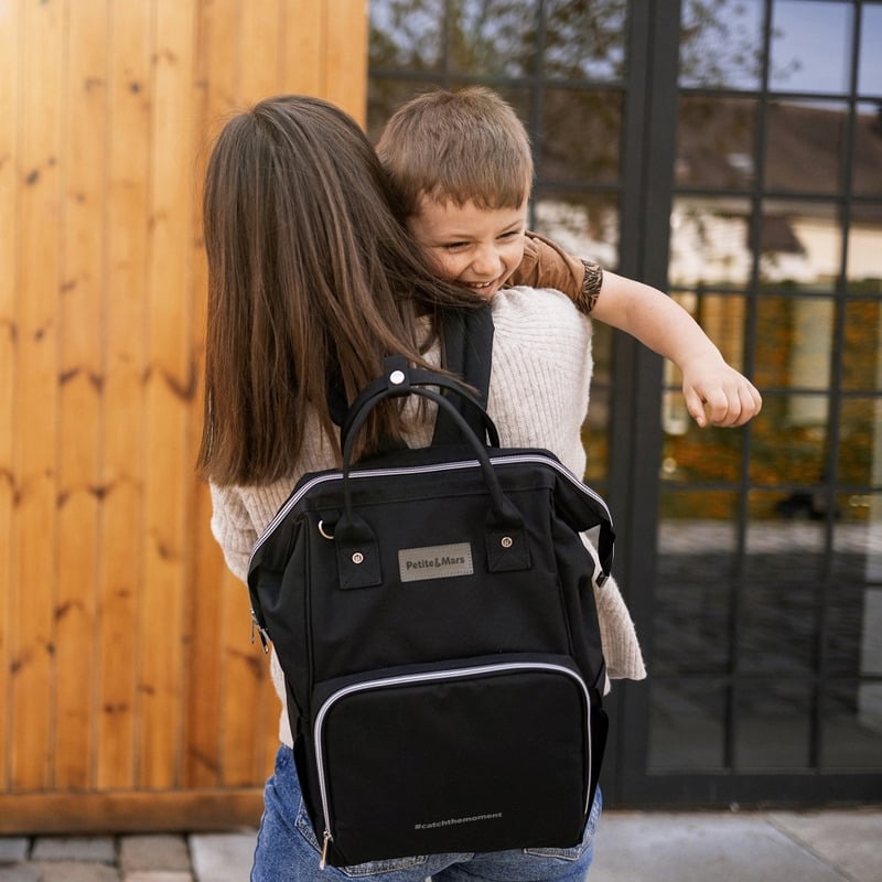 Petite&Mars - Rucsac pentru mamici, Cu 11 compartimente, Cu buzunare termice, Saltea de infasat inclusa, 30 x 42 x 15 cm, Jack, Black Petite&Mars - Rucsac pentru mamici, Cu 11 compartimente, Cu buzunare termice, Saltea de infasat inclusa, 30 x 42 x 15 cm, Jack, Black