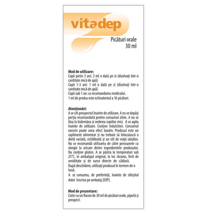 Picaturi orale cu vitamine pentru copii Vitadep, 30 ml, Dr. Phyto