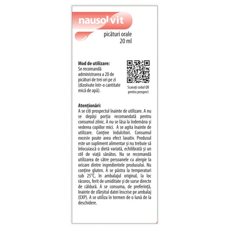 Picaturi pentru greata si varsaturi Nausolvit, 20 ml, Dr. Phyto