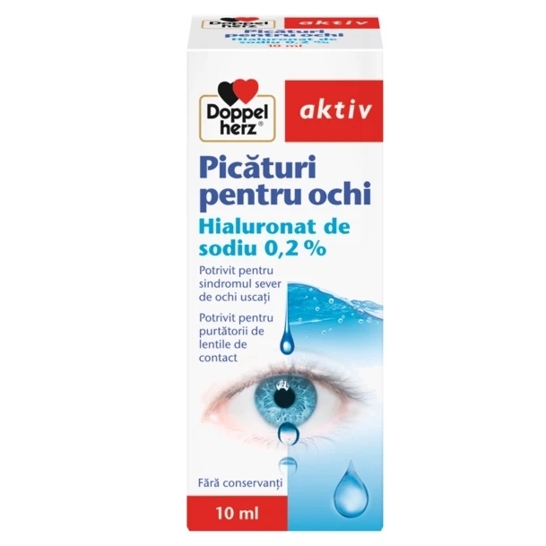 Picaturi pentru ochi cu hialuronat de sodiu 0,2 % Aktiv, 10 ml, Doppelherz Picaturi pentru ochi cu hialuronat de sodiu 0,2 % Aktiv, 10 ml, Doppelherz