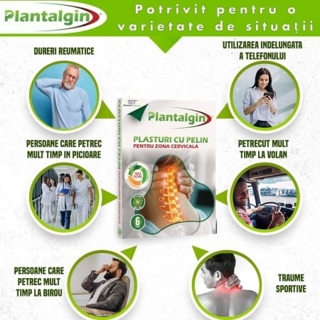 Plasturi cu pelin pentru dureri de genunchi, 6 bucati, Plantalgin Plasturi cu pelin pentru dureri de genunchi, 6 bucati, Plantalgin