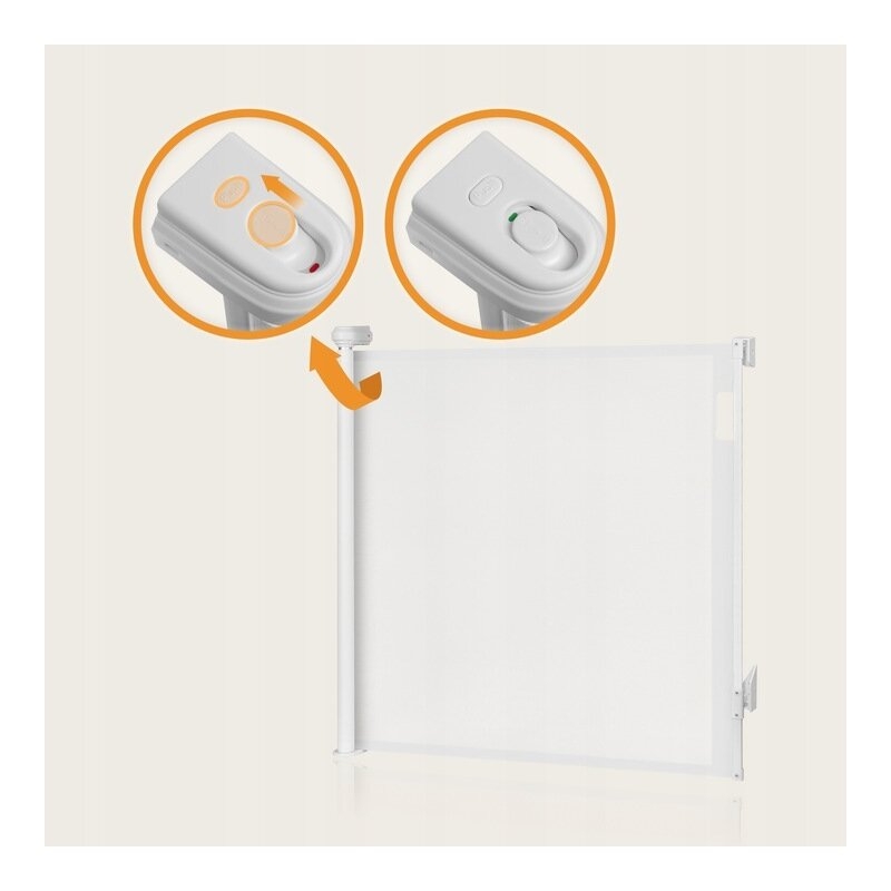 Poarta de siguranta, Lionelo, Thea, Textila, Ofera vizibilitate, Retractabila, Mecanism dublu de blocare, Montaj universal, 80x140 cm, Conform cu standardul european de securitate EN1930, Alb