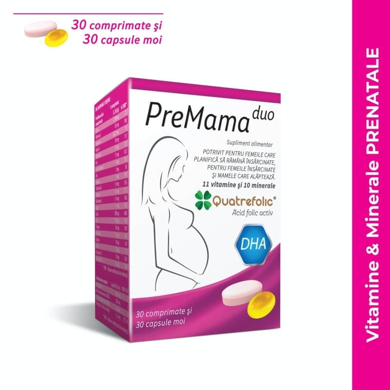 Complex de multivitamine PreMama Duo, 30 comprimate + 30 capsule moi, Alkaloid Complex de multivitamine PreMama Duo, 30 comprimate + 30 capsule moi, Alkaloid