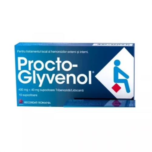 Procto-Glyvenol, 400 mg + 40 mg, 10 supozitoare, Recordati Procto-Glyvenol, 400 mg + 40 mg, 10 supozitoare, Recordati
