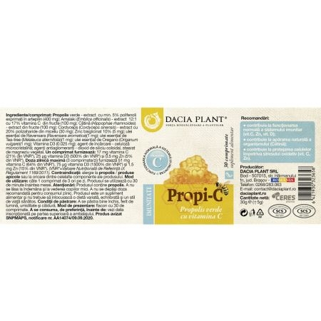 Propolis verde cu Vitamina C Propi-C, 30 comprimate, Dacia Plant
