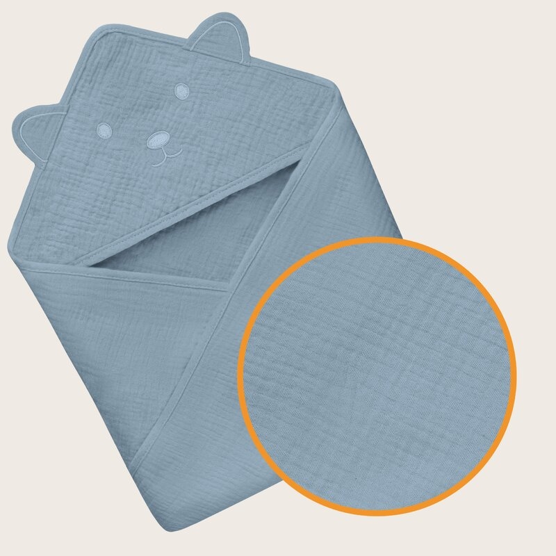 Prosop de baie, Lionelo, Cu gluga, Din muselina, 100% bumbac, 80x80 cm, Absorbtie eficienta, Albastru Prosop de baie, Lionelo, Cu gluga, Din muselina, 100% bumbac, 80x80 cm, Absorbtie eficienta, Albastru
