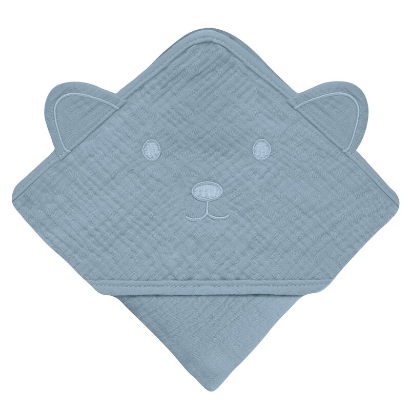 Prosop de baie, Lionelo, Cu gluga, Din muselina, 100% bumbac, 80x80 cm, Absorbtie eficienta, Albastru Prosop de baie, Lionelo, Cu gluga, Din muselina, 100% bumbac, 80x80 cm, Absorbtie eficienta, Albastru