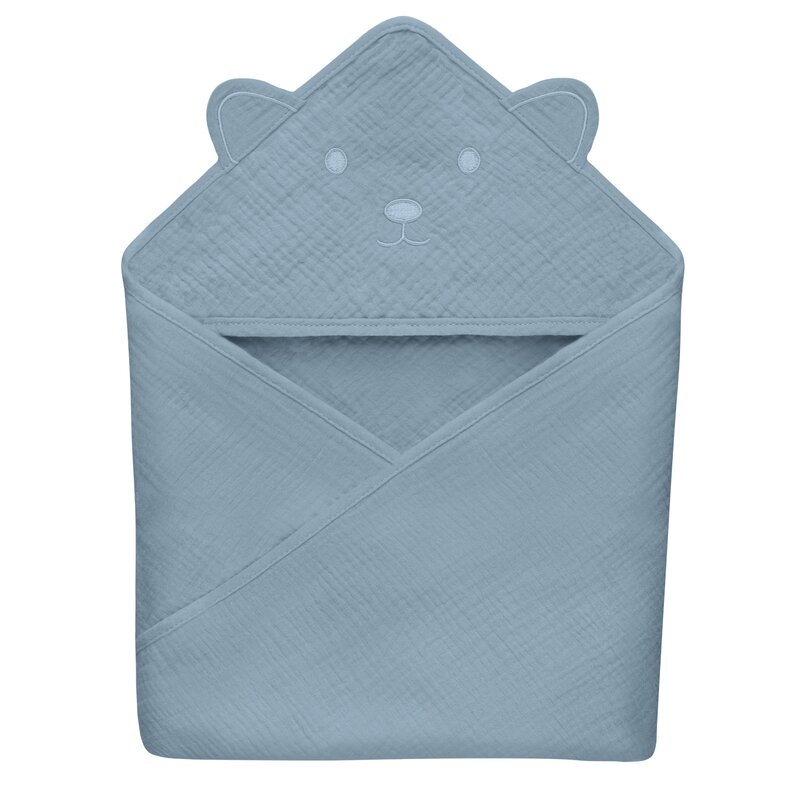 Prosop de baie, Lionelo, Cu gluga, Din muselina, 100% bumbac, 80x80 cm, Absorbtie eficienta, Albastru Prosop de baie, Lionelo, Cu gluga, Din muselina, 100% bumbac, 80x80 cm, Absorbtie eficienta, Albastru