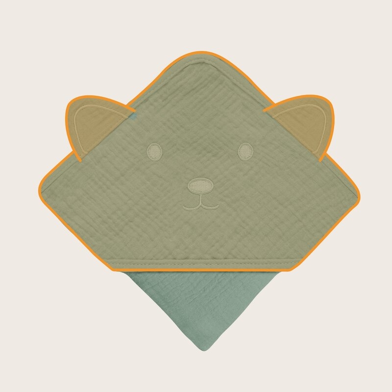 Prosop de baie, Lionelo, Cu gluga, Din muselina, 100% bumbac, 80x80 cm, Absorbtie eficienta, Verde Prosop de baie, Lionelo, Cu gluga, Din muselina, 100% bumbac, 80x80 cm, Absorbtie eficienta, Verde