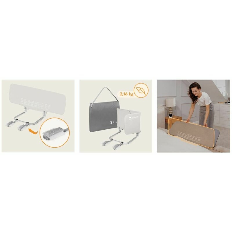 Protectie laterala pat, Lionelo, Lora, Pliabila, Sistem de blocare StandSafe, Geanta de transport inclusa, 105 x 45 cm, Bej Protectie laterala pat, Lionelo, Lora, Pliabila, Sistem de blocare StandSafe, Geanta de transport inclusa, 105 x 45 cm, Bej