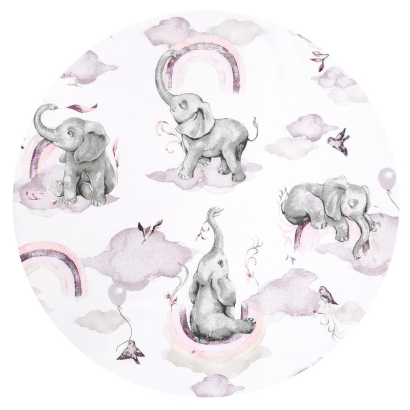Qmini - Aparatoare pentru patut 140X70 cm, Din bumbac certificat Oeko Tex Standard 100, 210x30 cm, Cu panglici, Elephants on Rainbow Pink Qmini - Aparatoare pentru patut 140X70 cm, Din bumbac certificat Oeko Tex Standard 100, 210x30 cm, Cu panglici, Elephants on Rainbow Pink