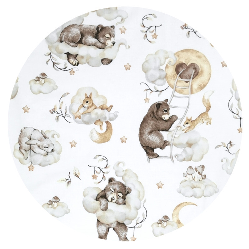 Qmini - Cearceaf cu elastic pentru patut 140X70 cm, Din bumbac certificat Oeko Tex Standard 100, Teddy Bear and Friends Beige