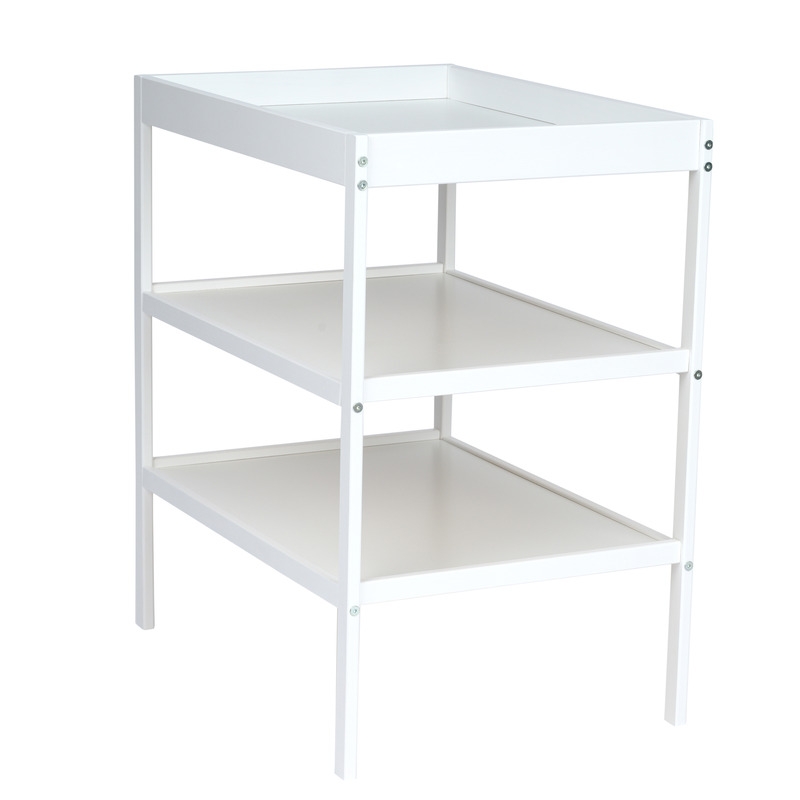 Qmini - Masuta de schimbat, Cu 2 polite pentru depozitare, Potrivita pentru saltelute de infasat de 70x50 cm, Inaltime 86 cm, Alb