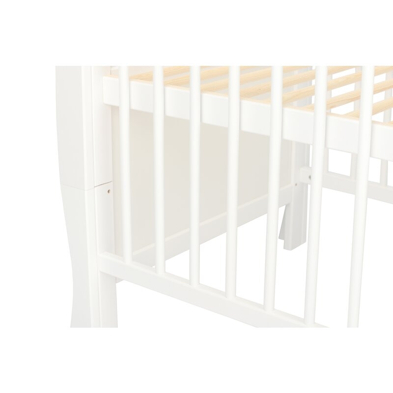 Qmini - Patut din lemn Julia 120x60 cm, multifunctional, cu sertar, Alb