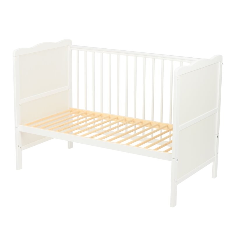 Qmini - Patut din lemn Julia 120x60 cm, multifunctional, cu sertar, Alb