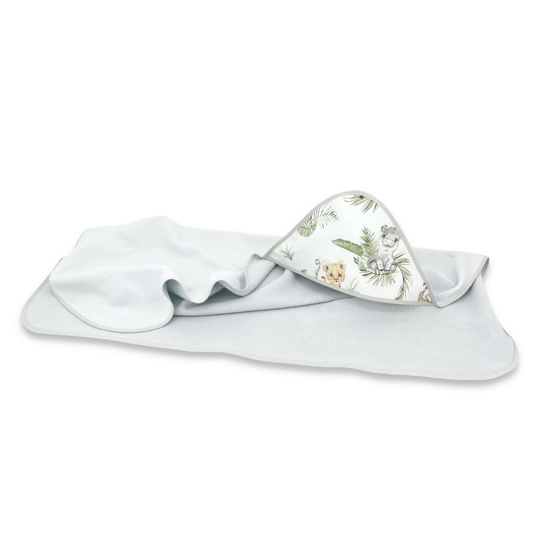 Qmini - Prosop mare cu gluga, Dimensiune 100x100 cm, Din bumbac si thermo fleece, Materiale certificate Oeko Tex Standard 100, Safari Qmini - Prosop mare cu gluga, Dimensiune 100x100 cm, Din bumbac si thermo fleece, Materiale certificate Oeko Tex Standard 100, Safari