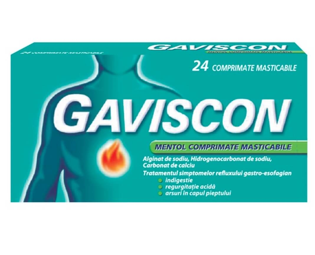 Gaviscon Mentol, 24 comprimate masticabile, Reckitt Benckiser Gaviscon Mentol, 24 comprimate masticabile, Reckitt Benckiser