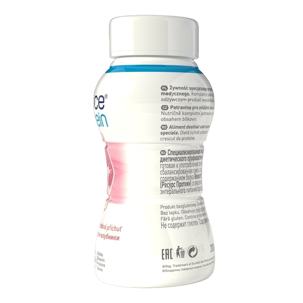 Resource 2.0 + Protein cu aroma de capsuni fara gluten, 4 x 200 ml, Nestle Resource 2.0 + Protein cu aroma de capsuni fara gluten, 4 x 200 ml, Nestle