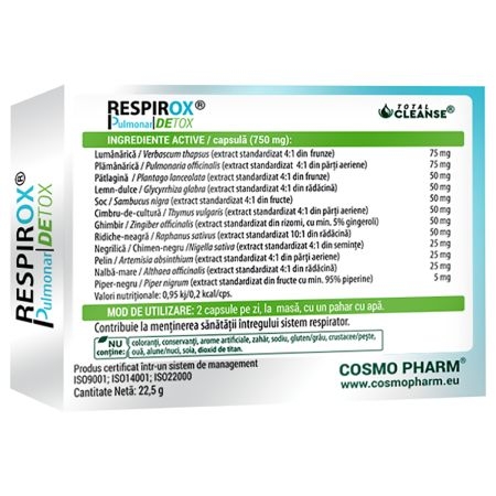Respirox Pulmonar Detox, 30 capsule, Cosmo Pharm Respirox Pulmonar Detox, 30 capsule, Cosmo Pharm