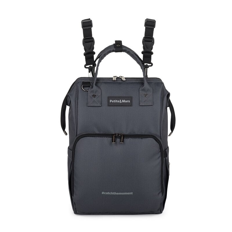 Rucsac pentru mamici, Petite&Mars, Jack, Cu 11 compartimente, Cu buzunare termice, Saltea de infasat inclusa, 30 x 42 x 15 cm, Ultimate Grey Rucsac pentru mamici, Petite&Mars, Jack, Cu 11 compartimente, Cu buzunare termice, Saltea de infasat inclusa, 30 x 42 x 15 cm, Ultimate Grey