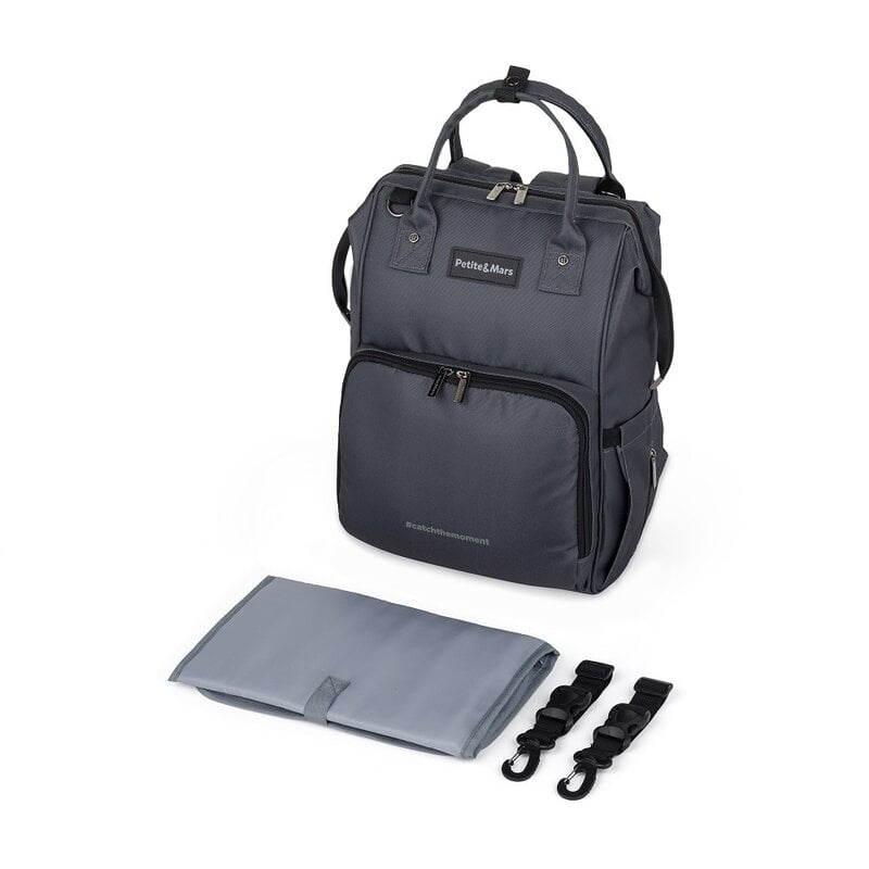 Rucsac pentru mamici, Petite&Mars, Jack, Cu 11 compartimente, Cu buzunare termice, Saltea de infasat inclusa, 30 x 42 x 15 cm, Ultimate Grey Rucsac pentru mamici, Petite&Mars, Jack, Cu 11 compartimente, Cu buzunare termice, Saltea de infasat inclusa, 30 x 42 x 15 cm, Ultimate Grey