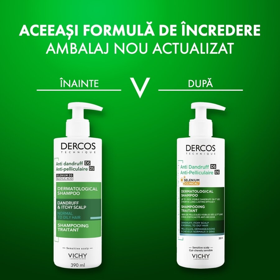 Sampon anti-matreata pentru par normal-gras Dercos, 390 ml, Vichy Sampon anti-matreata pentru par normal-gras Dercos, 390 ml, Vichy