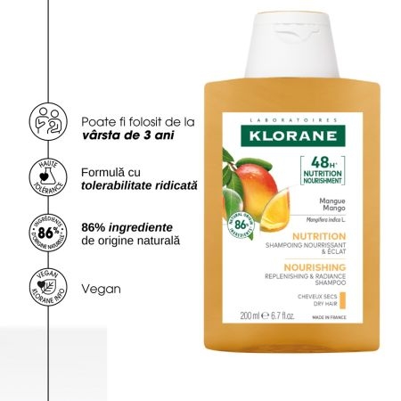 Sampon cu unt de mango Bio, 200 ml, Klorane